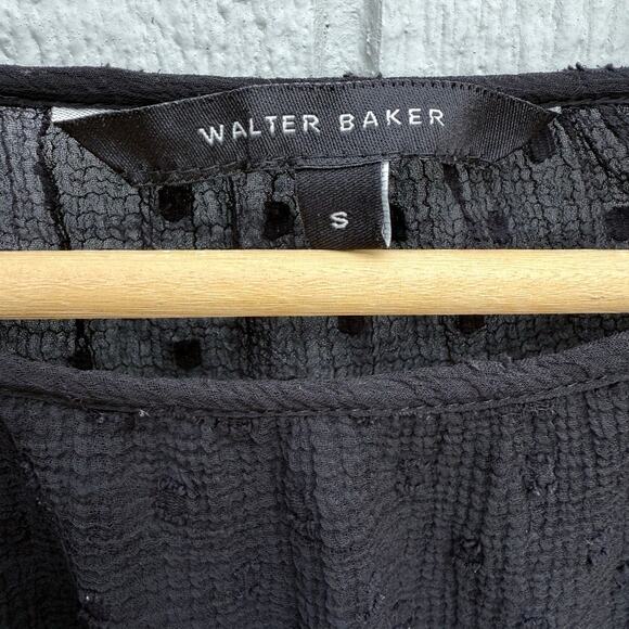 WALTER BAKER black swiss dot semi sheer billow sleeve embellished Candice top - Picture 9 of 11